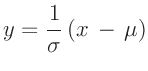 $\displaystyle y = \frac{1}{\sigma}\left(x\,-\,\mu\right)
$