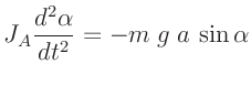 $\displaystyle J_A \frac{d^2\alpha}{d t^2} = -m\;g\;a\,\sin\alpha
$